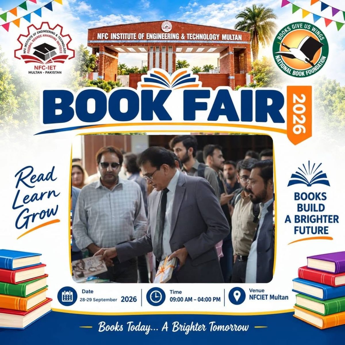 Students exploring books at NFCIET Book Fair