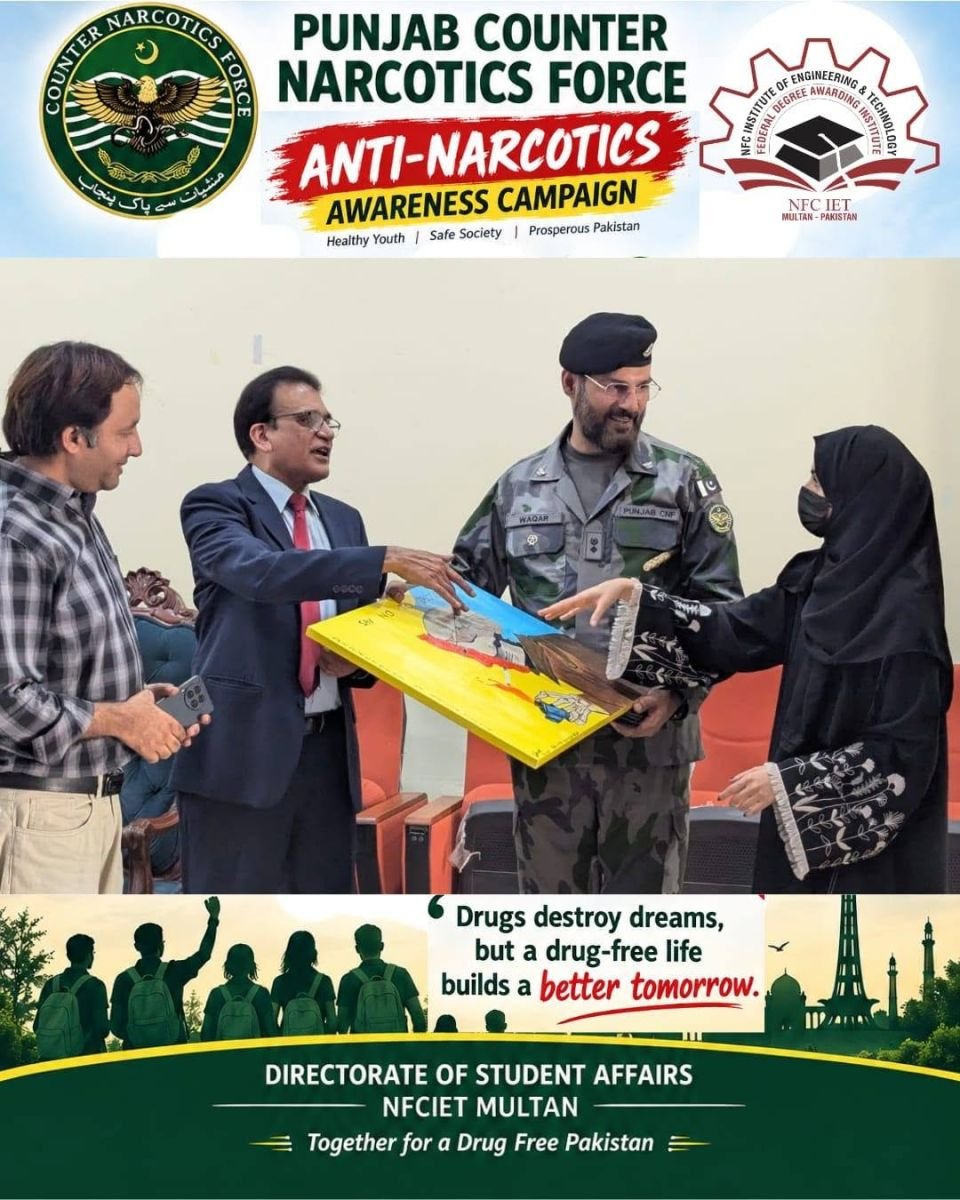 Anti-narcotics awareness campaign activities at NFC-IET Multan